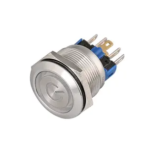 22MM metal waterproof 6 pin led latching reset antivandal push button switch power symbol window