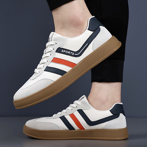 Chaussures de tennis respirantes pour hommes, à bout rond rayé, avec empeigne synthétique, semelle extérieure en caoutchouc, doublure en mesh, style décontracté pour la marche - Product Image 4