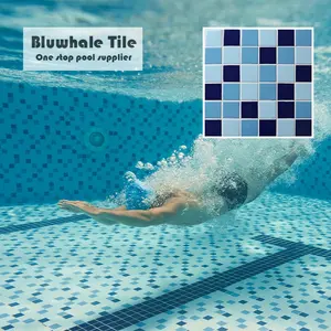 工厂价格超级多功能防滑表面 48X 48毫米蓝色混合游泳池瓷砖出售