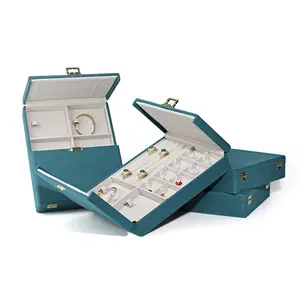 Kotak Penyimpanan Kulit, Kelas Atas Laci Dapat Ditumpuk Kayu Mewah Perjalanan Minimalis Kotak Pengatur Perhiasan