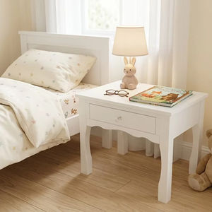 OEM White Wooden Kids Nightstand with Drawer for Bedroom Furniture Durable Children <b>Bedside</b> Table for <b>Storage</b> - Product Image 1