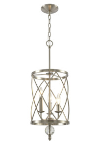 Lampadario a 3 Luci con Cilindri Geometrici, Finitura Nichel Spazzolato/Cromo, Lampada a Sospensione con Dettagli in Cristallo - Product Image 3