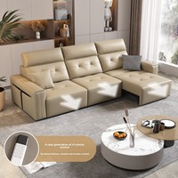 Canapé-lit électrique fonctionnel en cuir trois places pour salon, extensible et réglable, style italien, avec structure en bois, idéal pour home cinéma