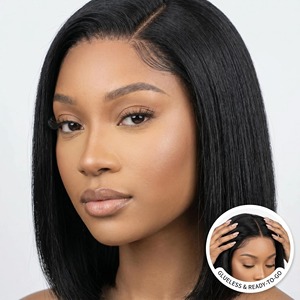 Perruque courte et droite style bob, sans colle, aspect naturel, synthétique, 12 pouces, résistante à la chaleur, avec raie au milieu, pour femmes, usage quotidien - Product Image 3