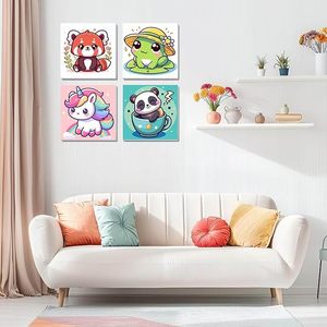 Kit de <span class=keywords><strong>peinture</strong></span> <span class=keywords><strong>par</strong></span> numéros Songwoo pour enfants, lot de 4, animaux sans cadre - Licorne, <span class=keywords><strong>Panda</strong></span>, Grenouille et <span class=keywords><strong>Panda</strong></span> roux - Product Image 2
