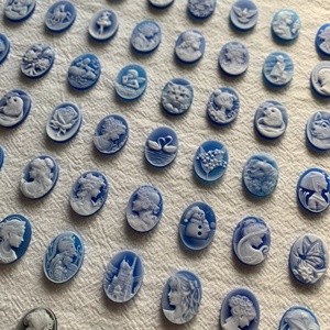 <span class=keywords><strong>Camée</strong></span> en agate artificielle 10x14mm ovale bleue, artisanat en relief 3D, pierre précieuse sculptée à la main pour la fabrication de bijoux, vente en gros - Product Image 3