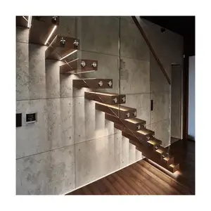 Cold/warm Color LED Stairs Light Controller Glass Stair Railing With Fixing Standoff Simple Design Cantilever Stairs