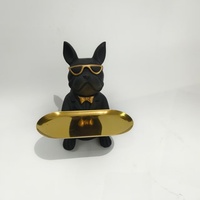 Statue de chien bouledogue français en résine avec plateau doré, décoration de luxe pour la maison, porte-clés, bonbonnière pour entrée, bureau, salon, cadeau
