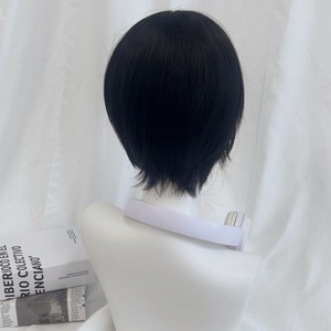 Perruque pour homme, style japonais bidimensionnel, noire, universelle, pour adolescent, <span class=keywords><strong>avec</strong></span> <span class=keywords><strong>frange</strong></span>, en fibre haute température 100%, à ondulations naturelles, pour usage quotidien - Product Image 2