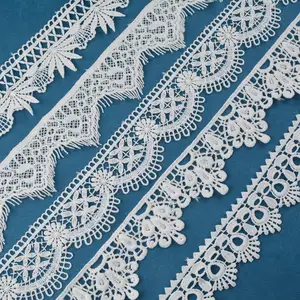 Free Sample White Border Guipure Lace Trim Polyester Milk Fiber Embroidery Border Lace Trim For Clothing