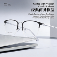 34763 Montures de lunettes pour hommes, demi-cerclées en alliage, légères et durables, avec électroplaqué bicolore sous vide, pour le bureau et les affaires