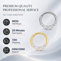 Anneau de nez en titane de qualité implantable ASTM-F136 avec 5 diamants ronds en zircon, clicker de septum, bijoux de piercing corporel tendance