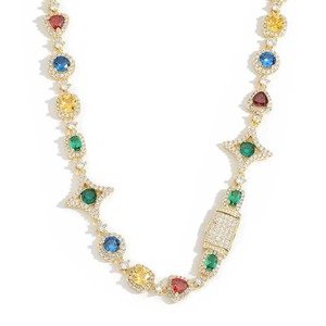 Joyería de Hip Hop de alta calidad, collar de diamante helado de estrella de moda, collar de cadena de latón de 10mm de circón Multicolor para regalo de mujer - Product Image 1