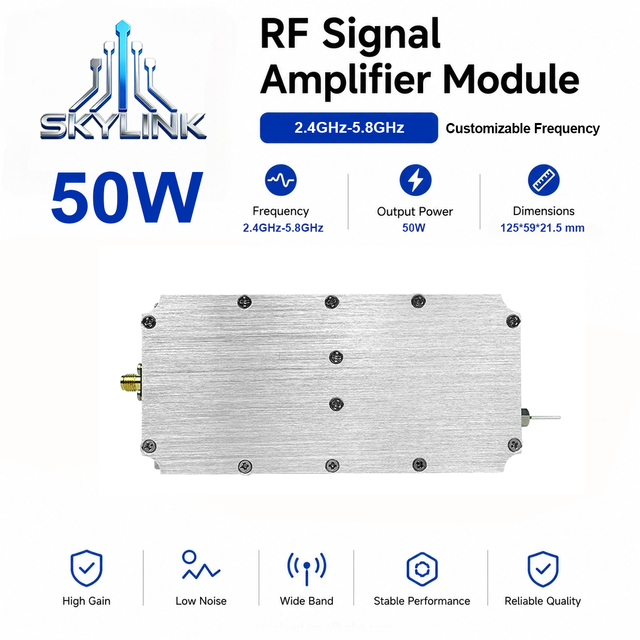 Professional Multi-Band RF Amplifier 400MHz 900MHz 2.4GHz 5.8GHz 47dBm 50W GaN RF Power Amplifier with SMA Female Connector
