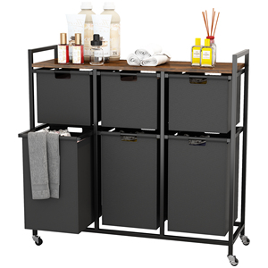 <span class=keywords><strong>Panier</strong></span> à linge moderne en métal avec roulettes, grande capacité, organisateur de bureau avec 6 sacs à linge extractibles - Product Image 1