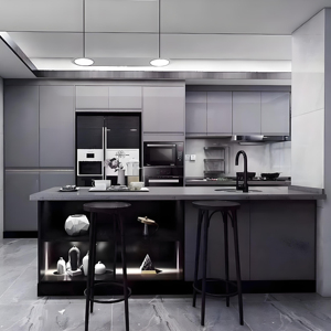 Armoire de cuisine personnalisée gris mat armoire de cuisine en mélamine meuble de cuisine design - Product Image 1