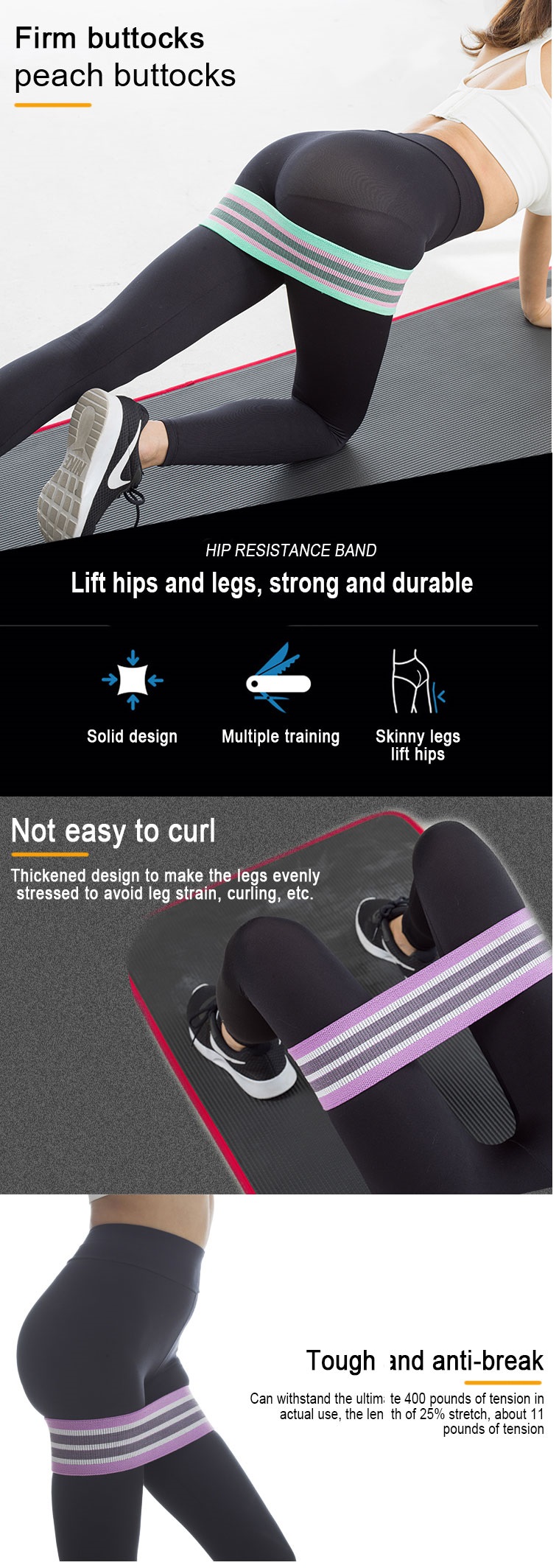 Yoga Gym Exercise fitness for Legs Glutes Booty Hip Fabric Resistance Bands