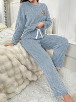Pyjama d'hiver pour femme en flanelle douce et tricotée, confortable, respirant, à taille élastique, manches longues