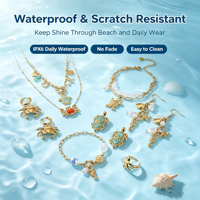 Bijoux Océaniques en Acier Inoxydable : Collier, Bracelet, Boucles d'Oreilles et Bague Tortue, Crabe, Hippocampe, Étoile de Mer, Coquillage – Étanche, Cadeau Idéal pour Femme, Plage