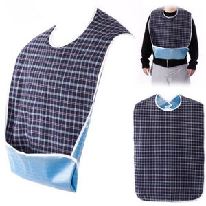 Bavoir imperméable pour adultes, taille unique, pour personnes âgées, équipement de protection avec motif à carreaux, couleur bleue - Product Image 1