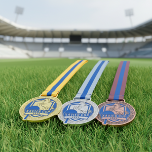 Médailles en métal plaqué or personnalisables Coupe Xavier 2026 |   Médailles d'or, d'argent et de <span class=keywords><strong>bronze</strong></span> avec rubans, thèmes pyramide et fruits - Product Image 2