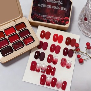 Set de Esmalte de Uñas Sólido Adhesivo en 9 Colores Rojo Vino - Nuevas Tendencias: Rojo Tomate, Rojo Cereza, Esmalte de Uñas Sólido en Cuadrícula de Nueve Cuadrados - Product Image 1