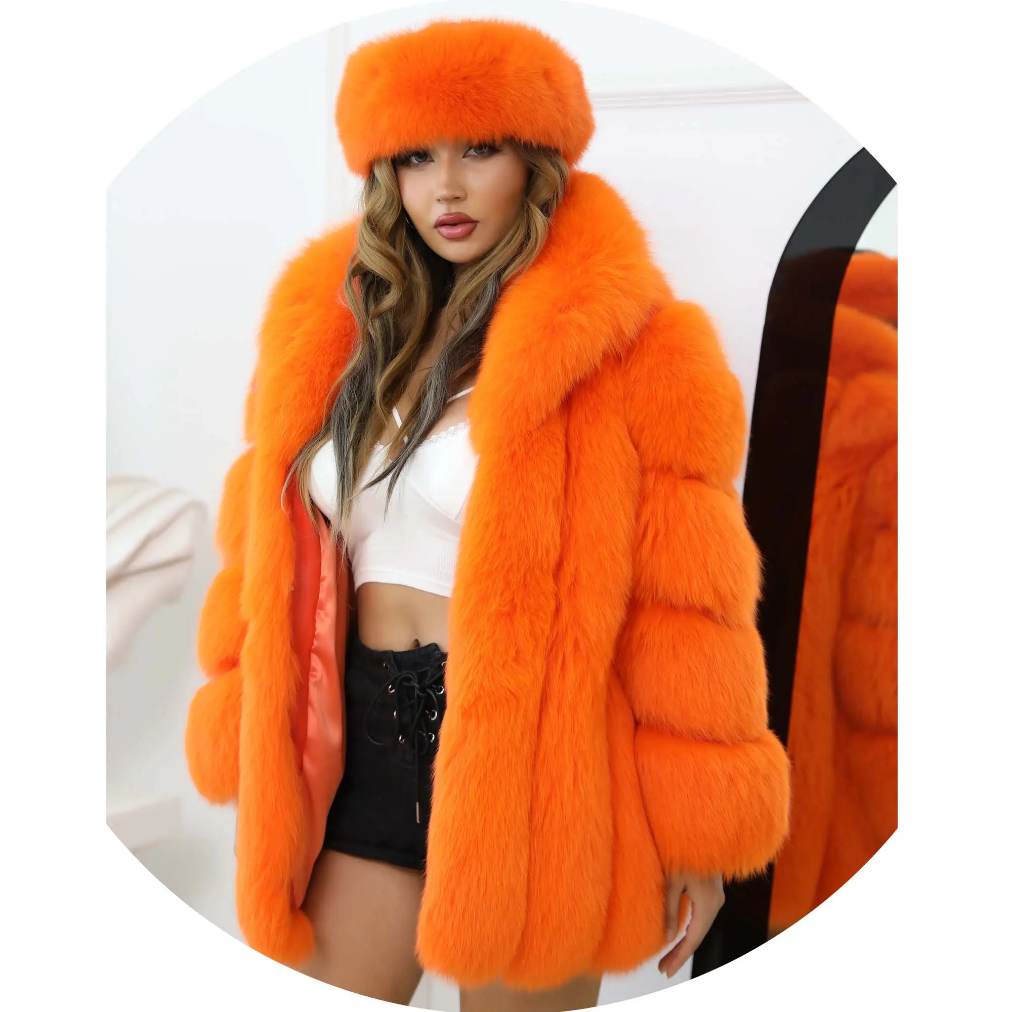 Winter Wholesale Long Coat Thick Real Fox Fur Jacket Women Natural Blue Fox Fur coat