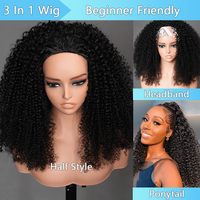 Cheveux Brésiliens Bouclés Crépus Longue Demi Perruque Sans Colle 3/1 Cordon Sans Couture Flip Bandeau Débutant Amical