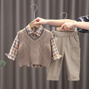 Ensemble de veste décontracté<span class=keywords><strong>e</strong></span> à rayures pour enfants, pull <span class=keywords><strong>en</strong></span> tricot pour bébé, cardigan pour garçon, vêtements trois pièces pour le printemps et l'automne - Product Image 3