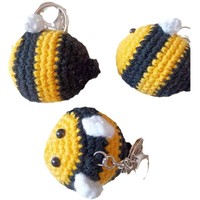 Porte-clés en peluche abeille à tête grosse, fait main au crochet, créatif, style dessin animé, accessoires de porte-clés