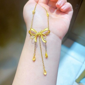Ribbon Bow Necklace Sand Gold Pendant Tassel Clavicle Chain For Women Party Jewelry Zinc Alloy - Product Image 5