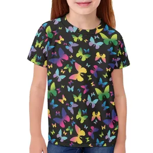 Oem grosir kemeja pakaian atasan t-shirt cetakan sesuai permintaan lengan pendek anak laki-laki desain kustom kupu-kupu anak-anak Tshirts