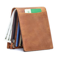 Dompet kulit asli pria, kpurse RFID minimalis warna cokelat untuk lelaki