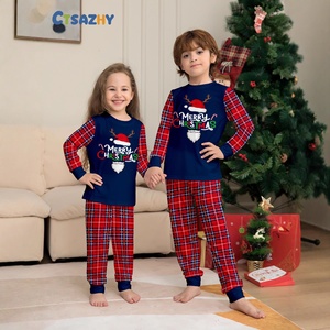 Conjunto de Pijamas de Poliéster Macio com Estampa de Chifres de Veado e Letras, para o Inverno de 2025, com Chapéus de Natal e Blocos de Cores – Roupas de Família Combinando para o Natal - Product Image 3