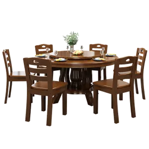 Yeni tasarım ev mobilyası katı ahşap klasik akşam yemeği evi yuvarlak dönen yemek masası