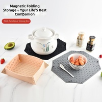 Boîte de rangement pliable à ventouse magnétique en silicone, plateau à fruits pour le camping en plein air, tapis de table, coussin isolant thermique