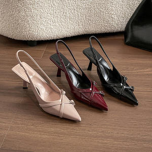 À la mode bout pointu bouche peu profonde nouvelles chaussures à talons hauts été élégant boucle décoré Stiletto noir chaussures pour femmes - Product Image 5