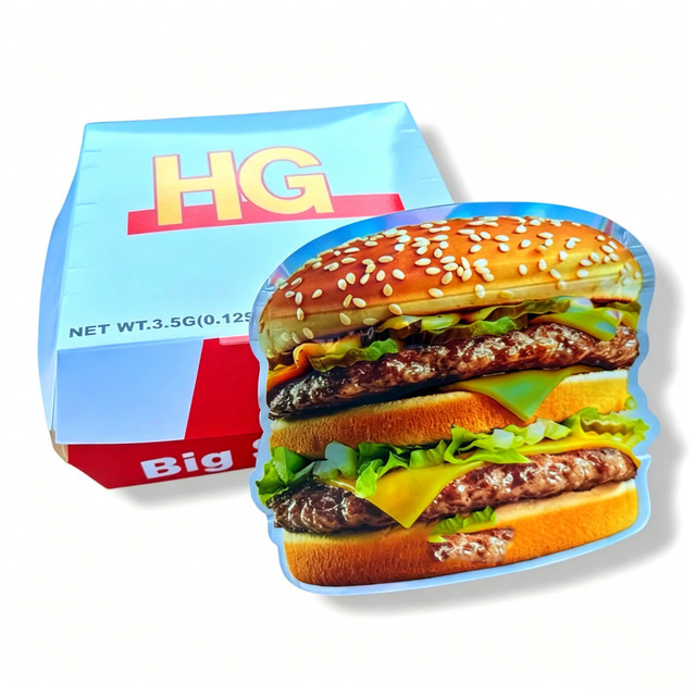 Custom Smell Proof Edible Die Cut Hamburg  Shape Mylar Bag Candy Exotic Packaging Mylar Bags With Box Set With Toy