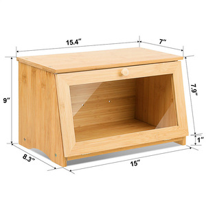 Boîte à pain en bambou à un seul niveau avec couvercle en verre, rangement de cuisine pour pain et en-cas - Product Image 5