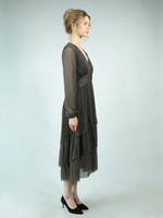 Robe Décontractée Bettergirl 2025, Mode Vintage Française, Col en V Sexy, Manches Corne à Perles Lourdes, Taille Empire