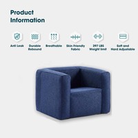 Canapé gonflable portable bleu moderne, simple, en PVC écologique, avec cadre en bois, pliable, pour la maison, le salon, l'extérieur ou la chambre à coucher