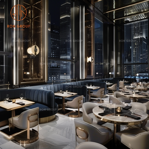 Juego de Muebles de <span class=keywords><strong>Restaurante</strong></span> Comercial de Alta Gama Ron Group, Mesa Redonda, Asientos en Forma de U con Tapicería de Terciopelo, Sillas de Cuero Personalizadas - Product Image 4