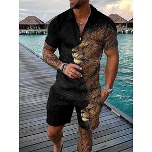 Conjunto de Verano para Hombre al por Mayor, Dos Piezas, Camisa con Cierre, Conjunto de Moda Masculina, Camisas de Manga Corta, Traje Deportivo - Product Image 4