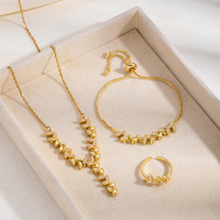 Ensemble de bijoux unisexe motif épi de blé, en cuivre incrusté de zircon, collier, bracelet et bague ajustables, idéal pour le quotidien, les fêtes et comme cadeau - Vente chaude