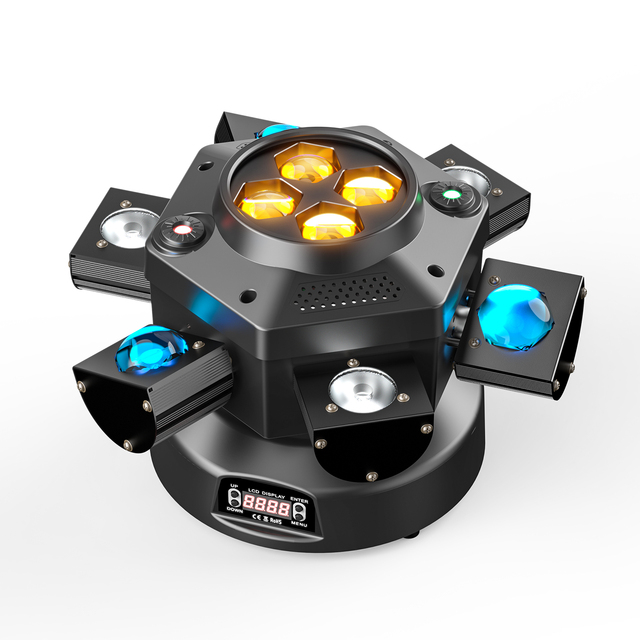 150W Disco Stage LED Moving Head Laser Lights 6 Arm Bee Eyes Beam RGBW DMX Strobe Effect Wedding Party Night Club Moving Light