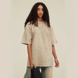 New Shirt Designs 100% Cotton Oversize Vintage High Quality Snow Wash Women Custom T-shirt