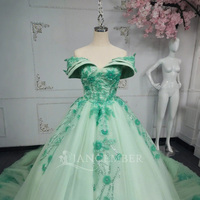 Robes de Quinceanera vert sauge robe de bal Appliques florales dentelle dos Corset pour les filles douces fête Lsany16