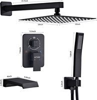 HOMEDEC Système de douche complet carré de 10 pouces avec jet de pluie, douchette à 3 fonctions, buse de massage pour baignoire et robinet de douche mural, finition mate