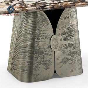 Juego de Mesa de Comedor Rectangular de Lujo con Cubierta de Mármol Natural Dorado y Base de Latón con Patas de Cobre - Product Image 2