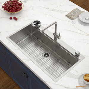 Sarlai wastafel dapur tahan karat, mangkuk tunggal 39/42 inci 304 dengan mangkuk keju 3 lubang buatan tangan Modern - Product Image 3